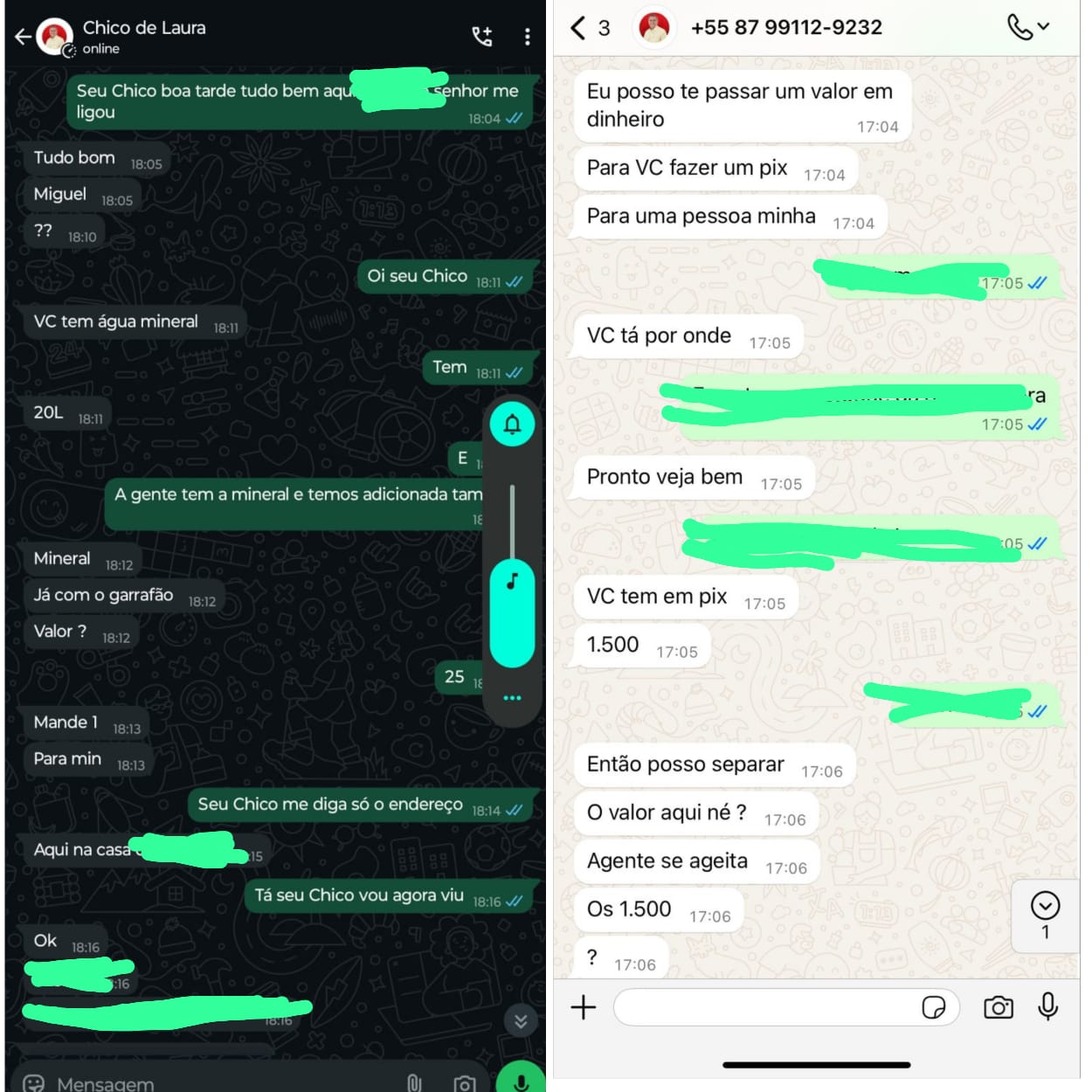 Golpistas tentam aplicar golpes pelo WhatsApp usando nome do vice-prefeito Chico de Laura. Fotos: Reprodução