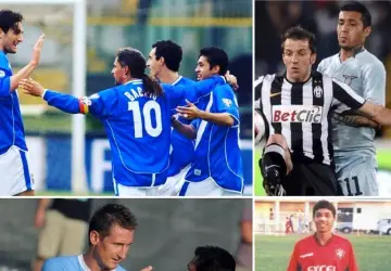 Na sequência: Matuzalém ao lado de Roberto Baggio no Brescia; marcando Del Piero; abaixo, ao lado de Klose, na Lazio; e registro do início da carreira no Vitória �- Foto: Arquivo pessoal