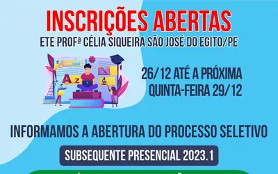 ETE Professora Célia Siqueira abre inscrições para processo seletivo de novas turmas nas modalidades Subsequentes e Educação a Distância